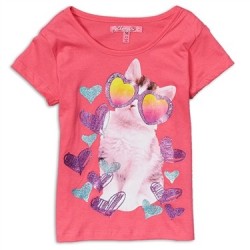 Cherrystix Hearts & Cool Cat Pink Glitter Print Fashion Top