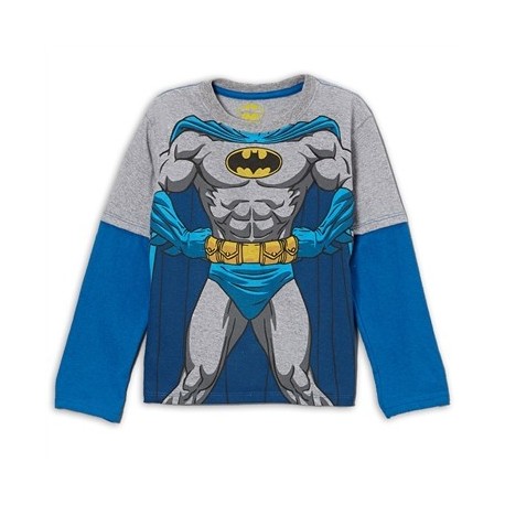 DC Comics Batman Grey and Blue Long Sleeve Shirt Houston Kids Fashion Clothing Store