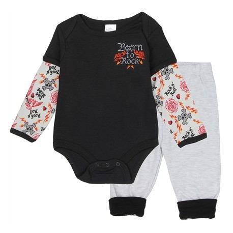Little Beginnings Born To Rock Long Sleeve Onesie and Grey Jogging Pants Houston Kids Fashion Clothing