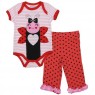 Buster Brown Pink Ladybug Onesie With Red Trim And Red Pants With Pink Ruffles And Black Poka Dots