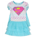 DC Comics Supergirl White Dress With Blue Detachable Cape And Ruffles