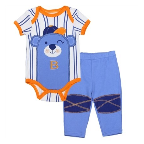 Buster Brown White and Blue Stripe Onesie With Bear And Blue Pants Houston Kids Fashion Clothing