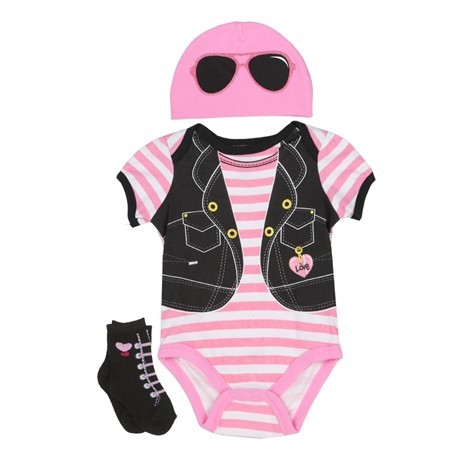 Nuby Pink and White Striped Onesie Pink Hat and Black Socks Free Shipping Houston Kids Fashion Clothing