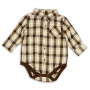 Faded Glory Button Down Brown Long Sleeve Plaid Baby Boys Onesie Houston Kids Fashion Clothing Store