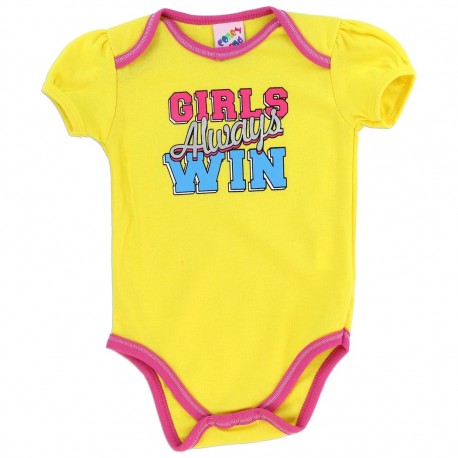 Coney Island Girls Always Win Yellow Girls Baby Onesie With Pink Trim Houston Kids Fashion Clothing
