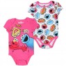 Sesame Street Pink And White 2 Piece Baby Onesie Set Featuring Elmo Cookie Monster And Zoe