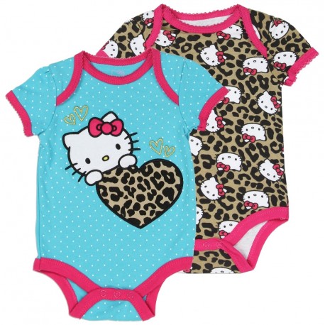Hello Kitty Leopard Print Onesie And Blue Onesie With Leopard Print Heart Houston Kids Fashion Clothing Store