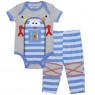Buster Brown Blue Robot On Grey Onesie With Blue Striped Onesie With Knee Patches Houston Kids Fashion Clothing