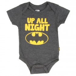 DC Comics Batman Up All Night Heather Charcoal Baby Boy Onesie Free Shipping Houston Kids Fashion Clothing 