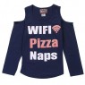 RMLA WIFI Pizza Naps Navy Blue Cold Shoulder Top