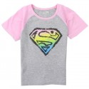 DC Comics Supergirl Shield Grey And Pink Short Sleeve Shirt