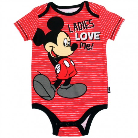 Disney Mickey Mouse Ladies Love Me Red Striped Baby Boys Onesie