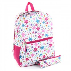 Confetti Pink And Blue Stars White Backpack With Matching Pencil Case Free Shipping