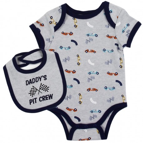 Bloomin Baby Daddy's Pit Crew Onesie and Bib Set Free Shipping