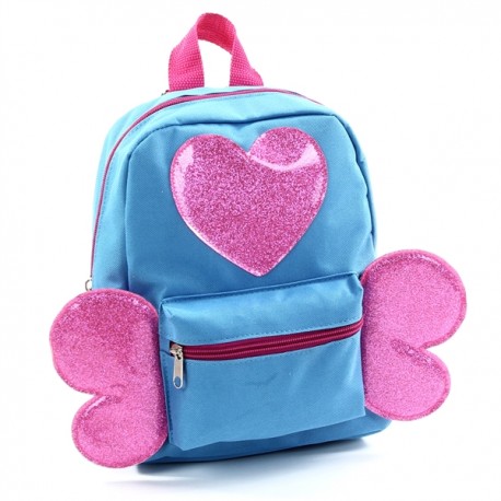 Confetti Blue Mini Backpack With Pink Heart And Wings