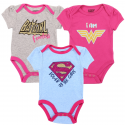 DC Comics Batgirl Supergirl And Wonder Woman Baby Girls 3 Piece Onesie Set
