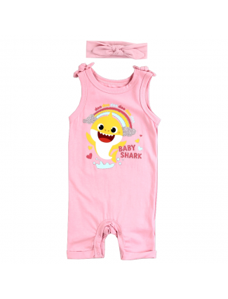 Pinkfong Baby Shark Baby Girls Romper And Headband Free Shipping Houston KidsFashion Clothing