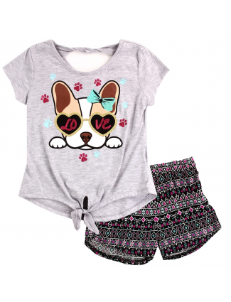 RMLA Puppy Dog With Bow Shirt And Shorts Free Shipping Houston Kids Fashion Clothing Store