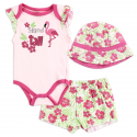Bloomin Baby Stand Tall Flamingo Baby Girls 3 Piece Layette Set Onesie Shorts Hat Free Shippiing