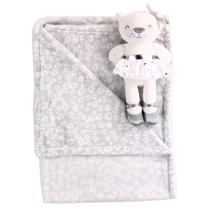 Tahari Baby Fleece Baby Blanket With Bear Buddy