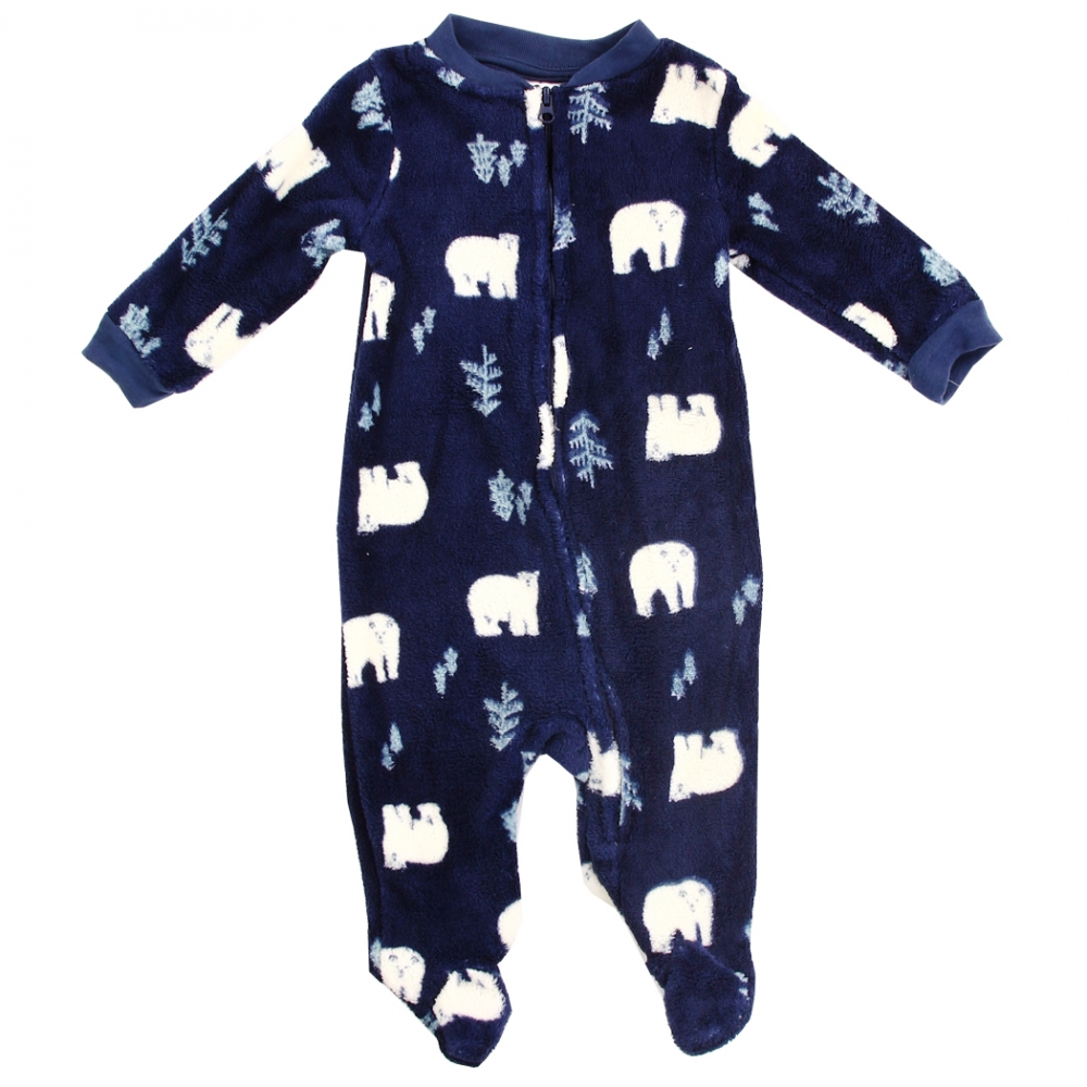 Carter's Black Polar Bear Print Winter Fleece Footed Pajama