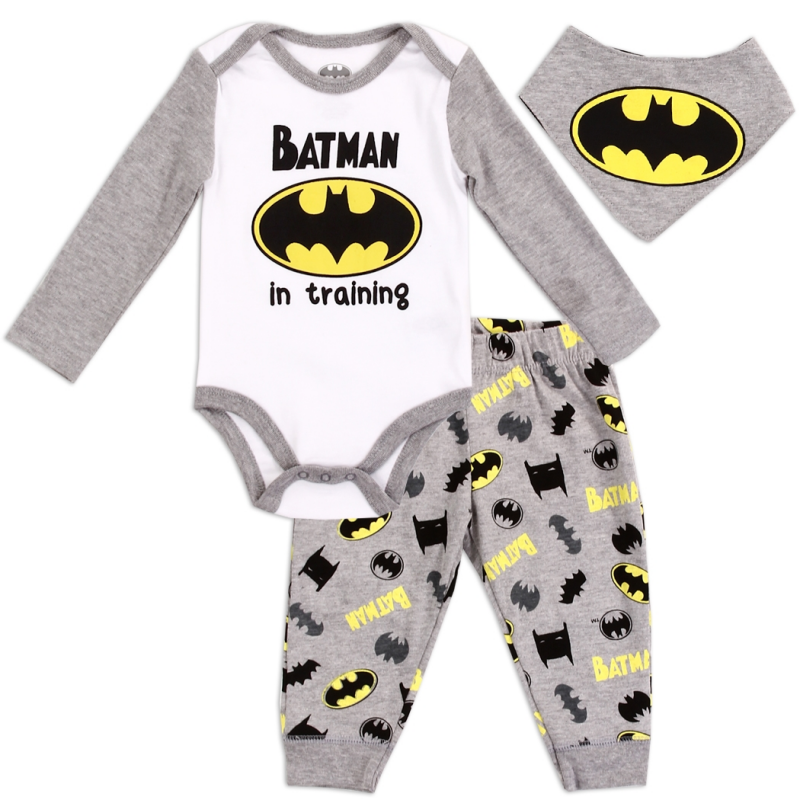 DC Comics Batman In Training 3 Piece Pants Set Long Sleeve Onesie Pants Baby Bibs Free Shipping