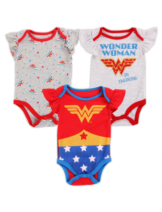 DC Comics Wonder Woman In Training Baby Girls 3 Piece Onesie Set Free Shipping Houston Kids Fashion Clothing