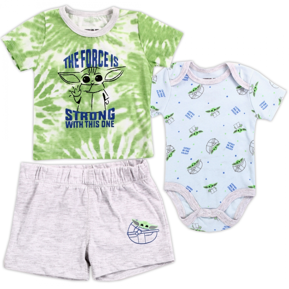 pastel Hijsen korting Star Wars Baby Yoda The Force Is Strong With This One 3 Piece Short Set